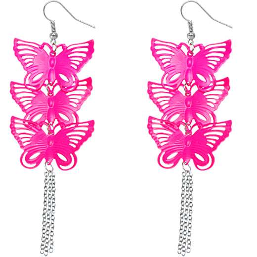 Pink Cascade Butterfly Chain Earrings