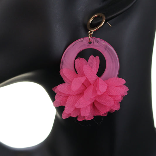 Pink Chiffon Open Circle Drop Earrings