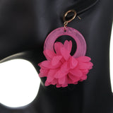 Pink Chiffon Open Circle Drop Earrings