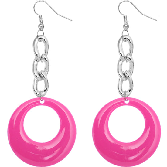 Pink Chain Link Drop Hoop Earrings