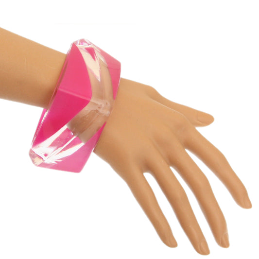 Pink Clear Striped Square Bangle Bracelet