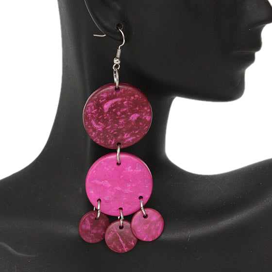 Pink Coconut Round Disc Earrings