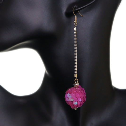 Magenta Pink Iridescent Confetti Ball Chain Earrings