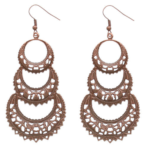 Pink Crescent Moon Filigree Dangle Earrings