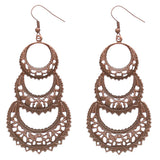 Pink Crescent Moon Filigree Dangle Earrings