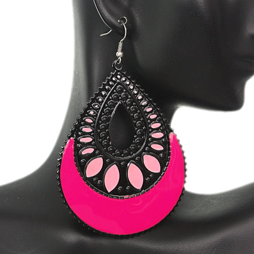 Pink Open Teardrop Earrings
