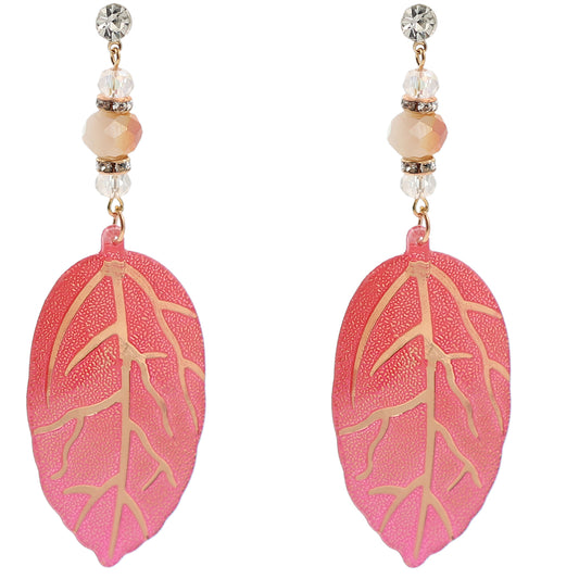 Pink CZ Leaf Drop Earrings