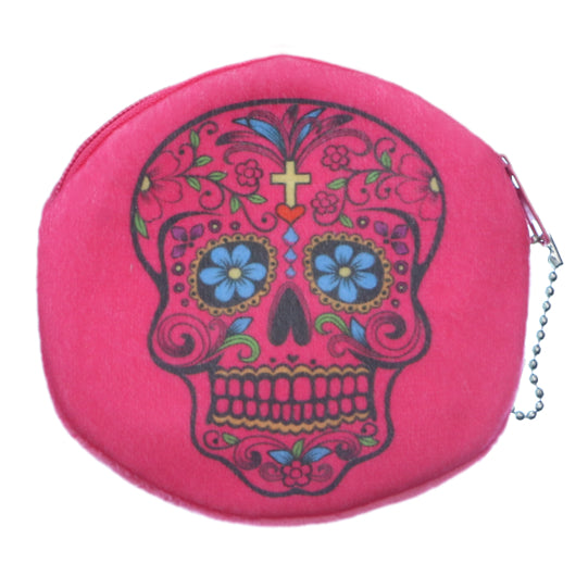 Pink Day of the Dead Skull Zipper Wallet