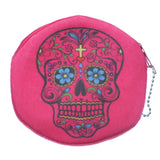 Pink Day of the Dead Skull Zipper Wallet
