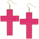 Pink Dotted Cross Dangle Earrings