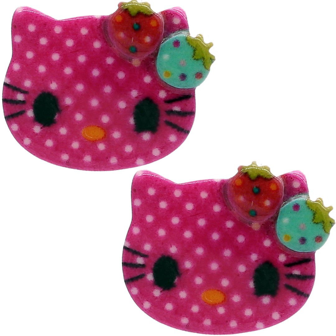 Dark Pink White Hello Kitty Polka Dot Post Earrings