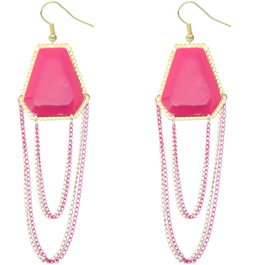 Pink Double Chain Geometric Dangle Earrings