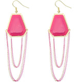 Pink Double Chain Geometric Dangle Earrings