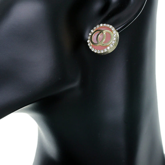 Pink Double Circle Rhinestone Post Earrings