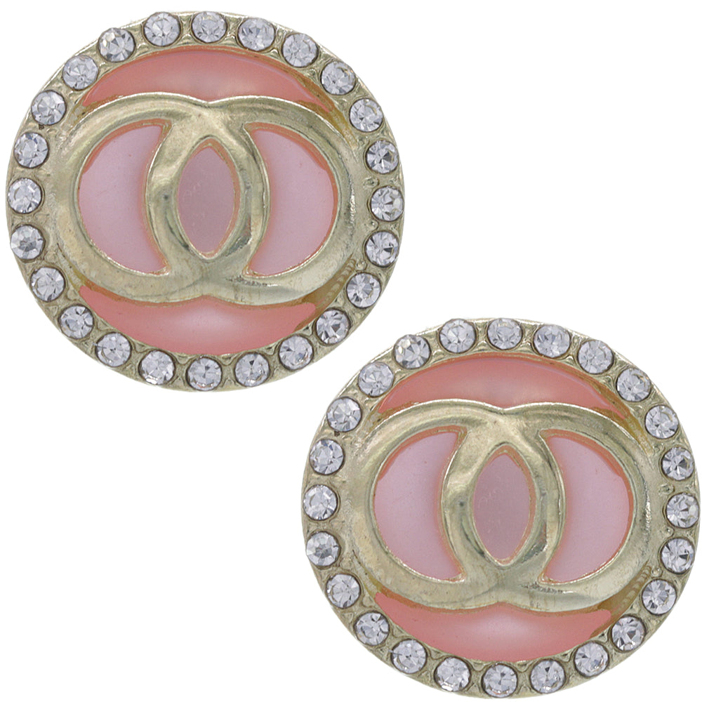 Pink Double Circle Rhinestone Post Earrings