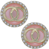 Pink Double Circle Rhinestone Post Earrings