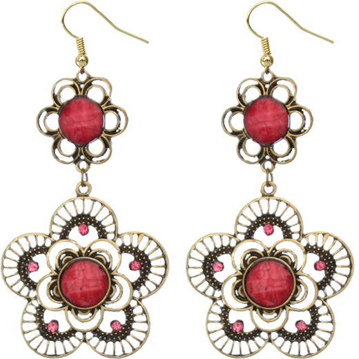 Pink Elegant Floral Gemstone Dangle Earrings