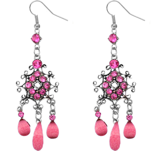Pink Elegant Chandelier Gemstone Earrings