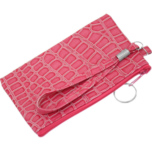 Pink Embossed Wristlet Key Chain Wallet