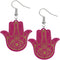 Pink Evil Eye Hamsa Hand Wooden Dangle Earrings