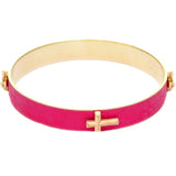 Pink Cross Fabric Bangle Bracelet