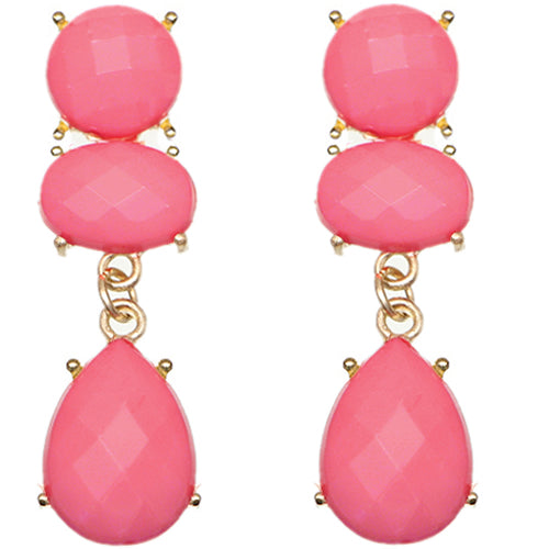 Pink Elegant Faceted Teardrop Post Earrings