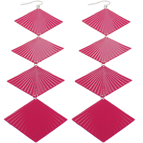 Pink Long Wavy Metal Dangle Earrings