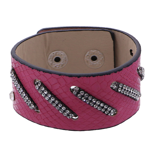Pink Faux Leather Rhinestone Snap Bracelet