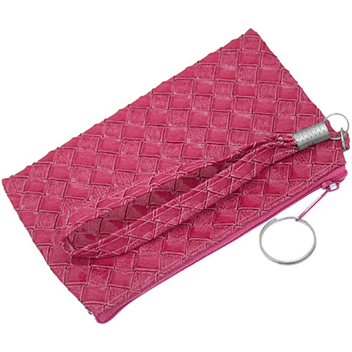 Pink Faux Leather Wristlet Key Chain Wallet