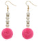 Pink CZ Faux Pearl Pom Pom Earrings