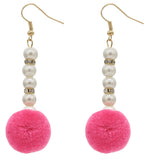 Pink CZ Faux Pearl Pom Pom Earrings