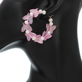 Pink Butterfly Faux Pearl Mini Hoop Earrings