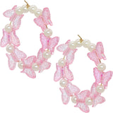 Pink Butterfly Faux Pearl Mini Hoop Earrings