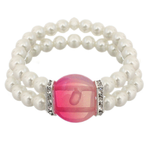 Pink Gemstone Faux Pearl Stretch Bracelet