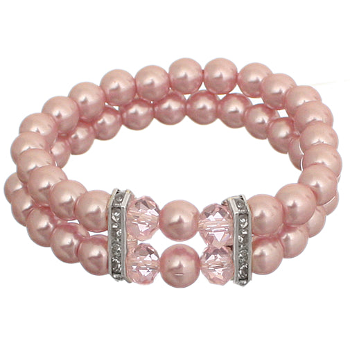 Pink Faux Pearl Gemstone Stretch Bracelet