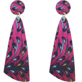 Pink Peacock Print Wooden Dangle Earrings