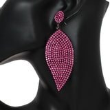 Pink Leaf Shape Pave Stone Felt Earrings