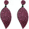 Pink Leaf Shape Pave Stone Felt Earrings