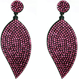Pink Leaf Shape Pave Stone Felt Earrings