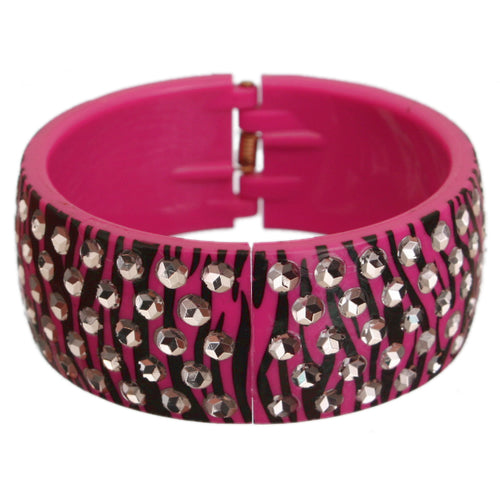 Pink Black Five Row Hinged Zebra Bracelet