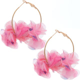 Pink Floral Tulle Mini Hoop Earrings