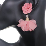 Pink Floral Nylon Dangle Earrings