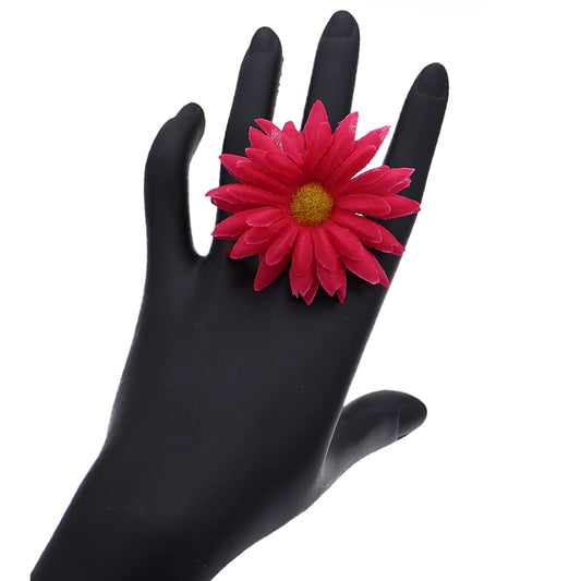 Pink Large Daisy Flower Adjustable Ring