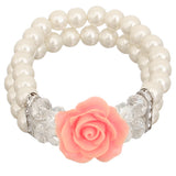 Pink Faux Pearl Flower Stretch Bracelet