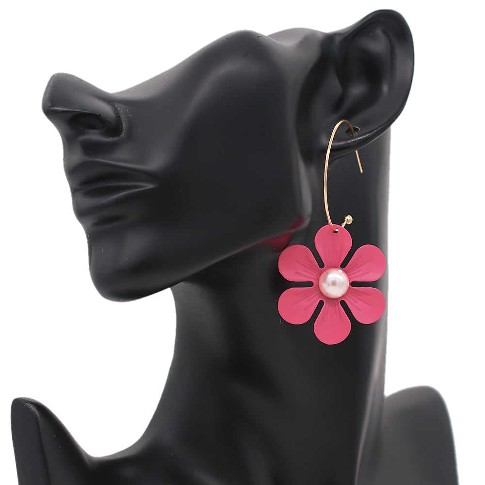 Pink Flower Hoop Earrings