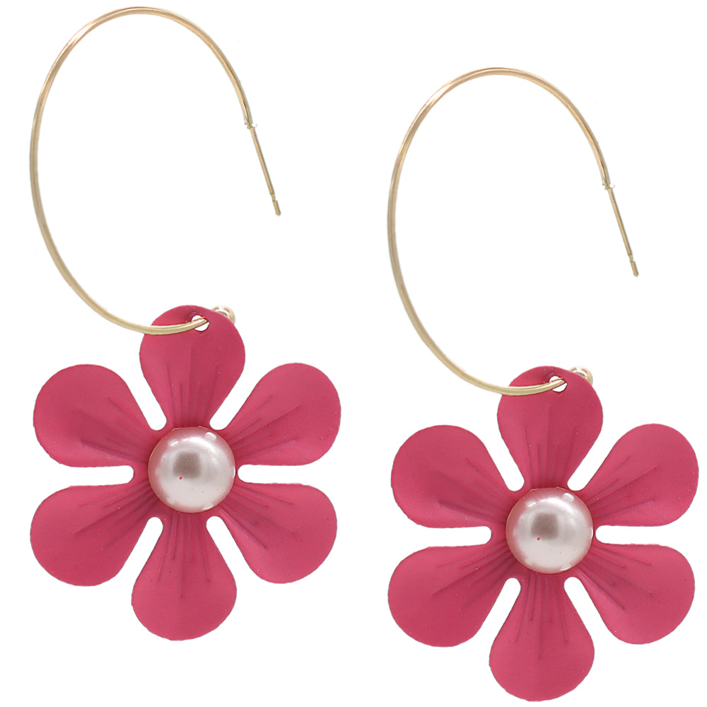 Pink Flower Hoop Earrings