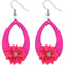 Pink Flower Wooden Teardrop Earrings