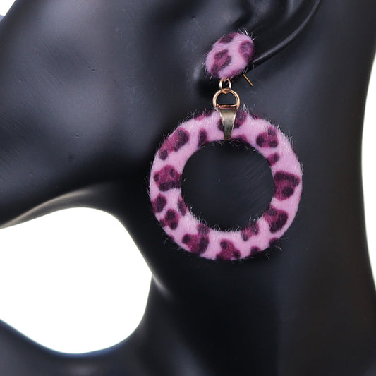 Pink Cheetah Faux Fur Hoop Earrings