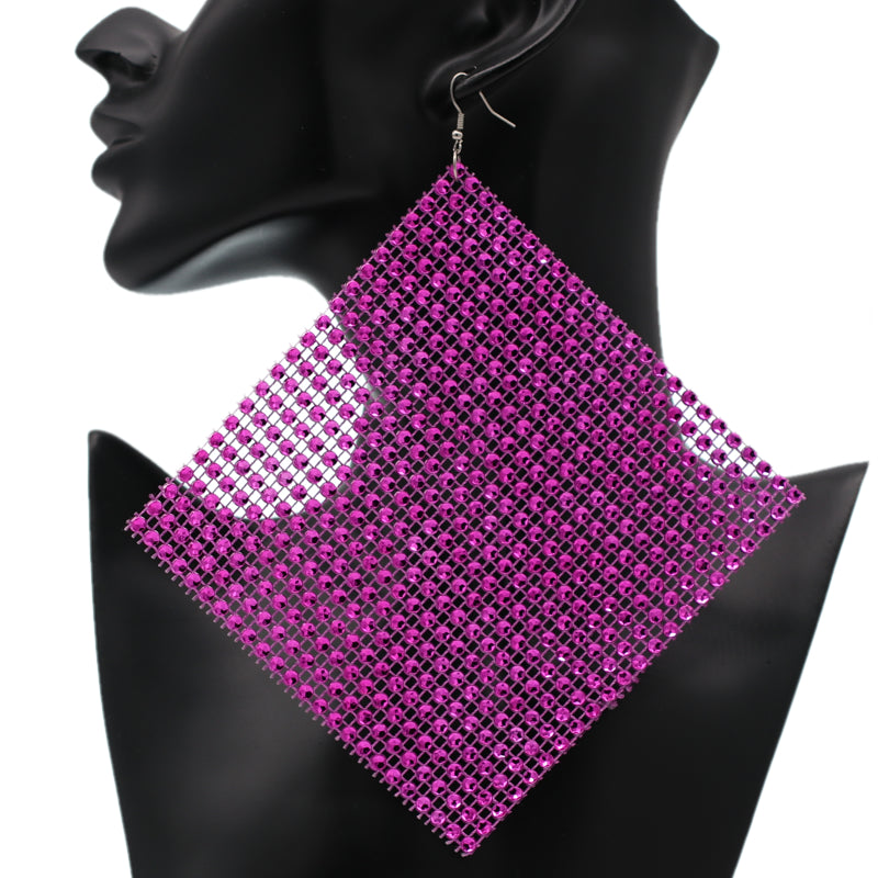 Pink Enormous Mesh Rhinestone Drop Earrings