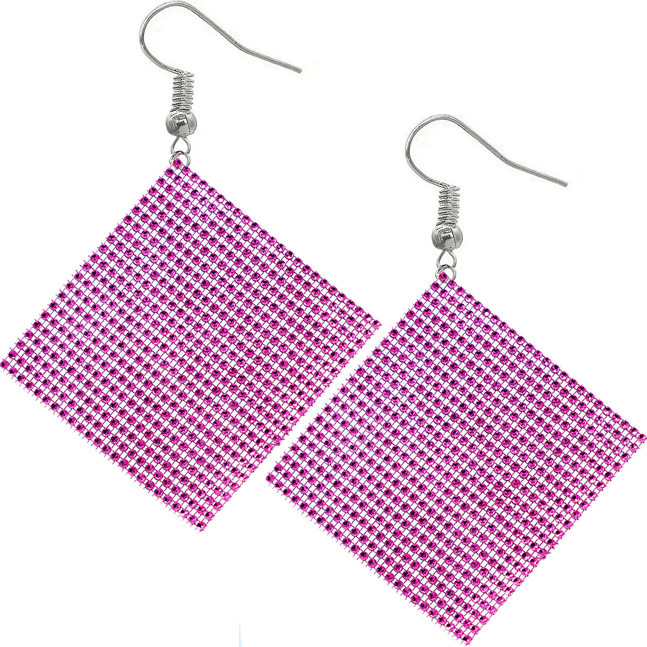 Pink Enormous Mesh Rhinestone Drop Earrings